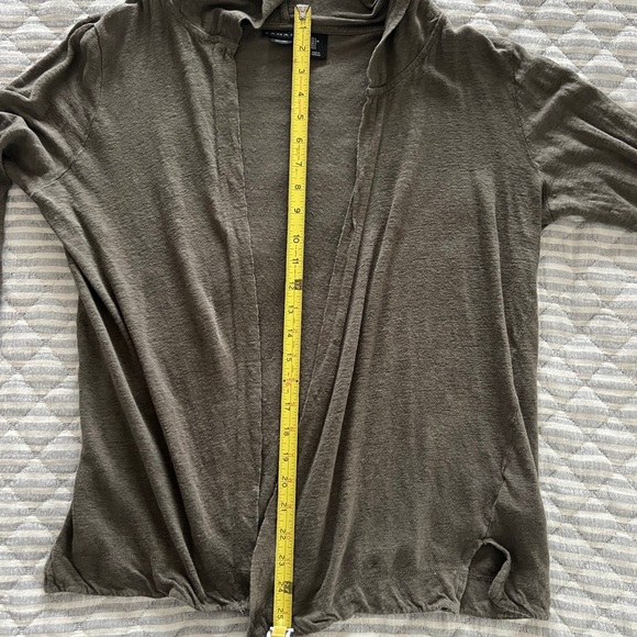 Tahari Olive Green Open-Front Hooded Linen Sweater L - Picture 6 of 6